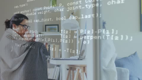 Woman Working on Tablet with Data Projection Overlay