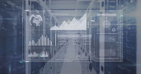 Digital Screen Overlay Displaying Data over Server Room - Download Free Stock Images Pikwizard.com