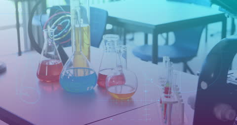 Digital Animation of Chemistry Lab with Overlaid Equations