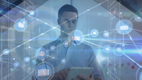 Business Executive Using Digital Tablet in Technological Network Concept