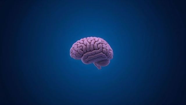 Floating purple brain model glowing on blue backdrop for neuroscience AI and mental health