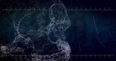 Futuristic Digital Skull on Abstract Grid with Network Lines