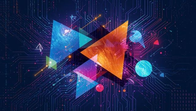 Futuristic Geometry Art with Circuit Background