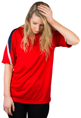Transparent Young Woman Touching Head in Disappointment
