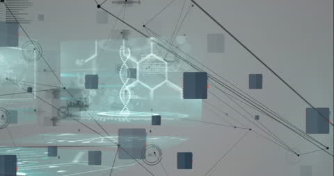 Futuristic Digital Network with DNA Helix and Data Analysis