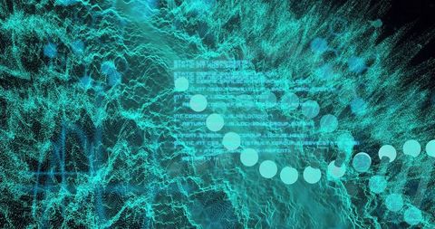 Turquoise Point-Cloud Wave Visualizing Data Flow Through Wireframe Network and Code