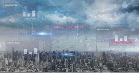 Digital Interface Displaying Data Analysis Over City Skyline - Download Free Stock Images Pikwizard.com