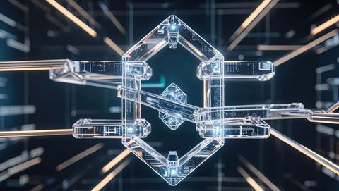 Futuristic Digital Network Grid with Floating Transparent 3D Structure