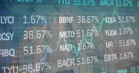 Stock Market Graph and Financial Data Display on Building Background