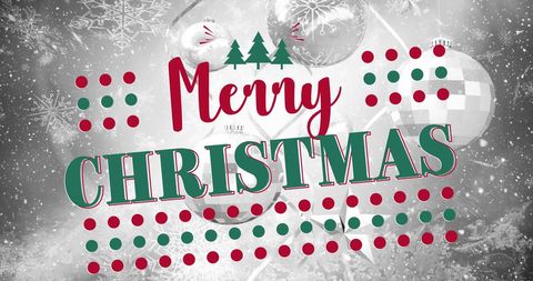 Festive Merry Christmas Text with Snow and Baubles