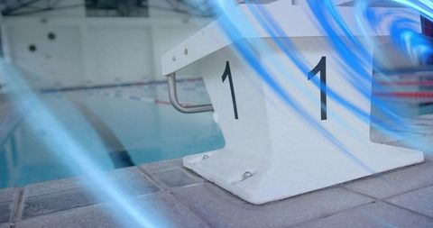 Dynamic starting block labeled for aquatic competitions