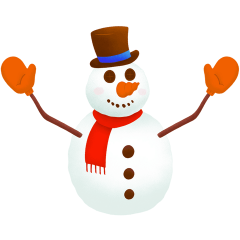 Festive snowman icon with top hat and red scarf on transparent background