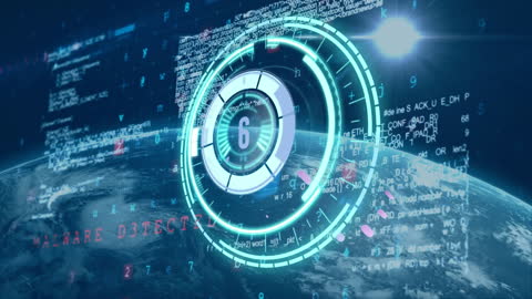 Digital Countdown Animation Over Abstract Global Data Background