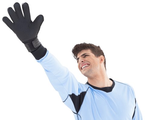 Caucasian Male Goalkeeper Reaching for Ball Transparent Sports Isolated