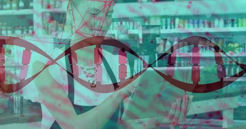 Pharmacy digitalization with dna concept overlay
