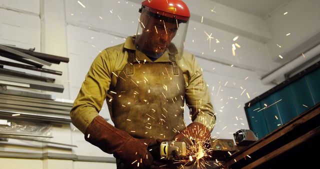 Industrial Worker Grinding Metal with Sparks Flying - Download Free Stock Images Pikwizard.com