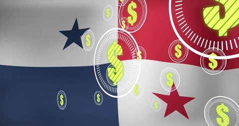 Dollar symbols overlaying panama flag representing finance and education