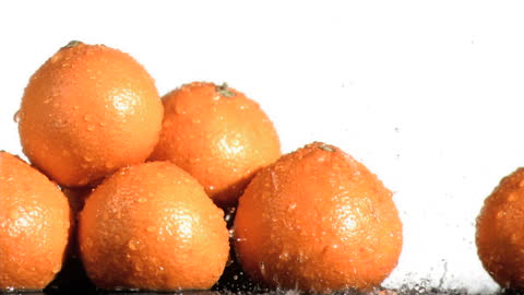 Fresh Oranges with Water Droplets against White Background