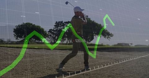 Senior golfer analyzing performance with chart overlay