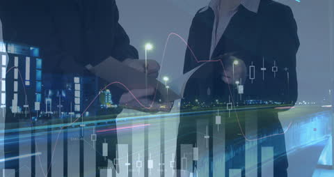 Businesspeople Analyzing Data with Traffic Background