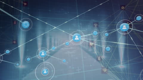 Futuristic Network with Data Connection Icons on Dark Abstract Background