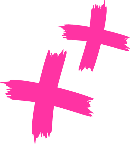 Abstract magenta brush-stroke crosses on transparent backdrop