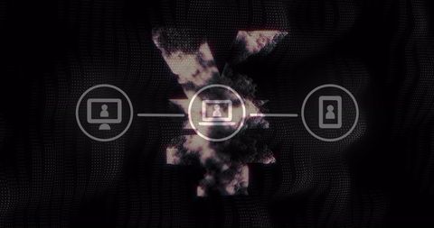 Yen symbol with media icons in digital interface concept