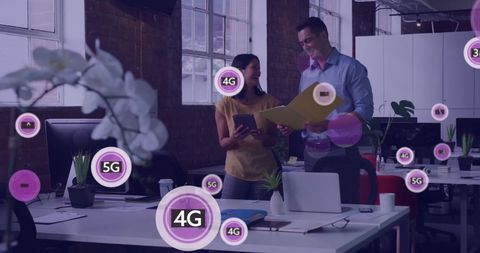 Business Professionals Analyzing Data with 5G Network Overlay - Download Free Stock Images Pikwizard.com