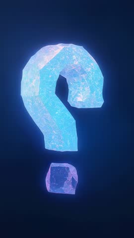 Crystal question mark glyph rotating and pulsing in dark void vertical looping animation