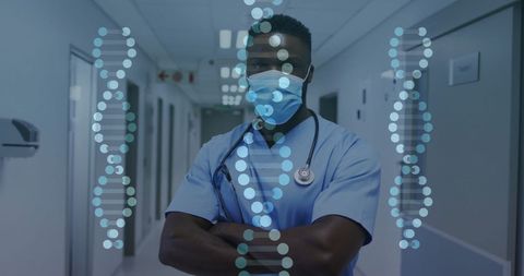 Healthcare Technology Concept: Doctor with DNA Strand Overlay