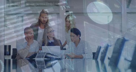 Business Team Analyzing Financial Data in High-Tech Office