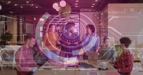 Innovative Team Collaborating in Modern Office Space for Brainstorming