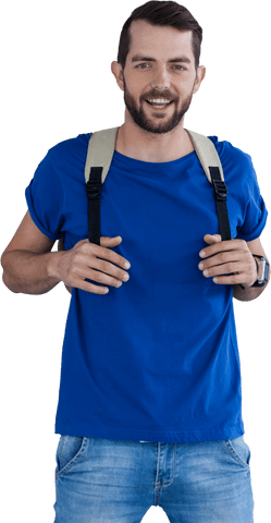 smiling young man in blue shirt with backpack transparent background - Download Free Stock Videos Pikwizard.com