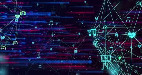 Abstract Digital Network with Media Icons and Connectivity - Download Free Stock Images Pikwizard.com