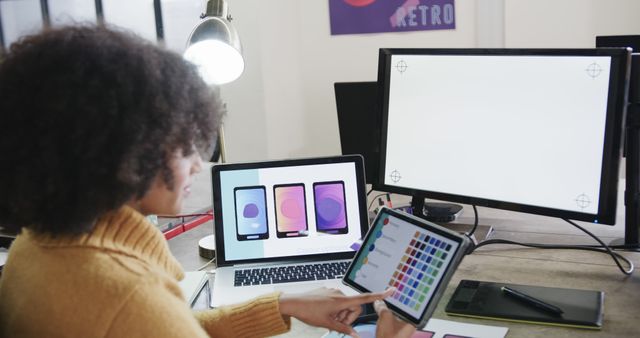 Designer Working on Color Palette for Mobile App Development - Download Free Stock Images Pikwizard.com