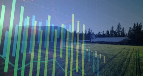 Animated Financial Data Overlay on Expansive Farmland