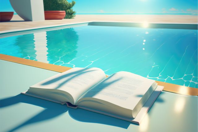 Open Book by Tropical Pool Reflecting Sunlight - Download Free Stock Images Pikwizard.com