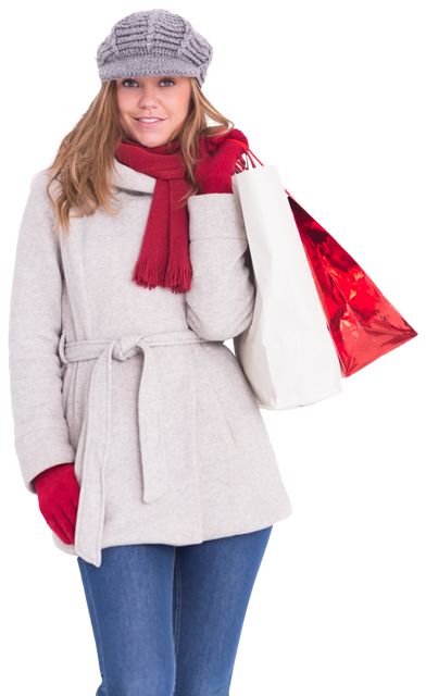 Stylish Winter Fashion Woman Holding Shopping Bags Transparent Background - Download Free Stock Videos Pikwizard.com