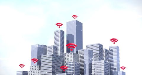 Smart Cityscape with Futuristic Wi-Fi Connectivity Icons - Download Free Stock Images Pikwizard.com