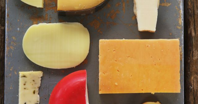 Different types of cheese on tray