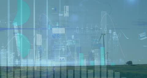 Renewable Energy Metropolis With Digital Data Overlay