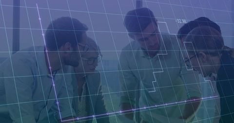 Colleagues Analyzing Business Growth Charts with Digital Overlay