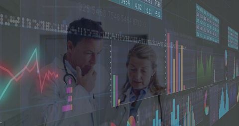 Doctors Analyzing Medical Data with Digital Analytics Dashboard