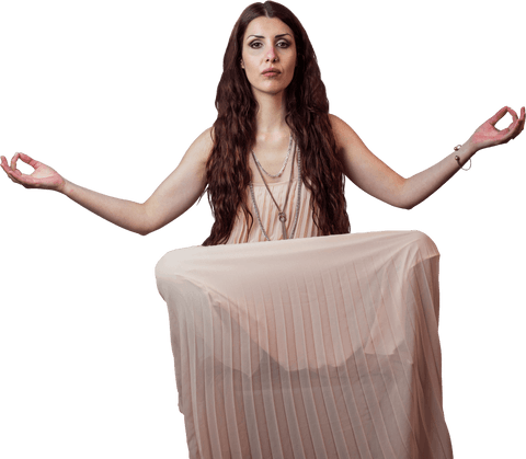 woman levitating in transparent pink dress with mindful pose - Download Free Stock Videos Pikwizard.com