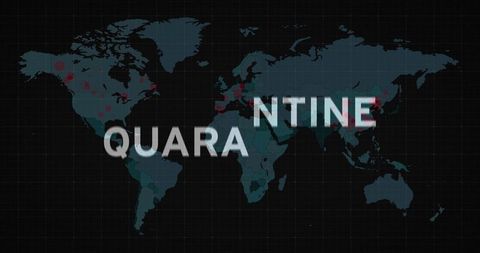 Global pandemic impact: quarantine warning across world map