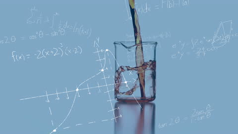 Mathematical Formulas Overlayed on Beaker in Science Animation
