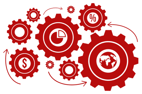red cogs with business icons on transparent background - Download Free Stock Videos Pikwizard.com