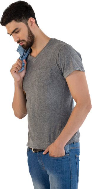 Casual Fashion Model Wearing Grey T-shirt on Transparent Background - Download Free Stock Videos Pikwizard.com