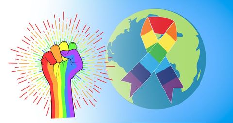 Rainbow LGBT Pride Fist and Ribbon on Globe - Download Free Stock Images Pikwizard.com