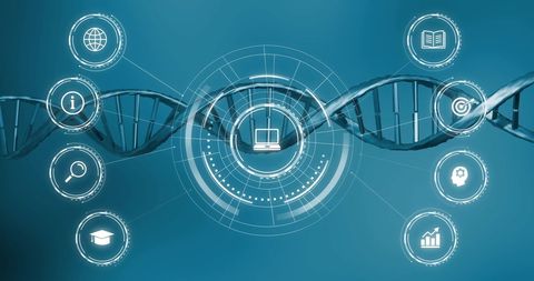 Digital Interface Overlay with DNA Strand - Download Free Stock Images Pikwizard.com